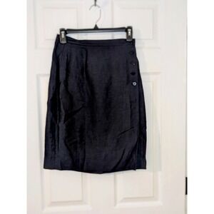 Ann Taylor Navy Blue Button Detail‎ Linen Blend Skirt Midi Size 4 NWT